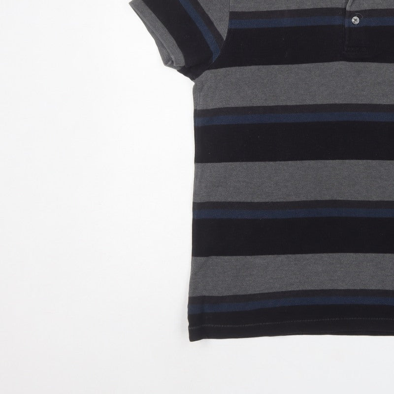 French Connection Men’s M Grey Navy Striped Button-Down Polo
