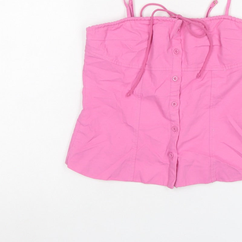 Missguided Women Pink S Cotton Button Cami Corset Style Top