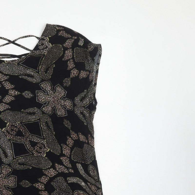 Soyaconcept Women Black Paisley Viscose XL Lace Back Cap Sleeve Blouse