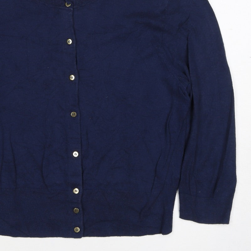 Monsoon Women Blue UK 16 Button Round Neck Cardigan Long Sleeve