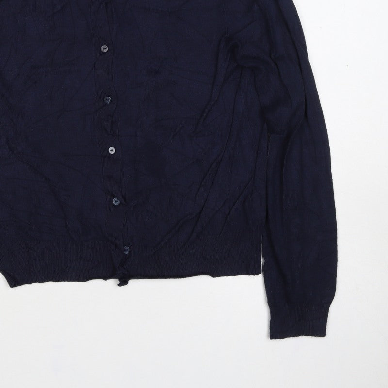Marks and Spencer Women Blue UK 12 Crew Neck Button Viscose Cardigan