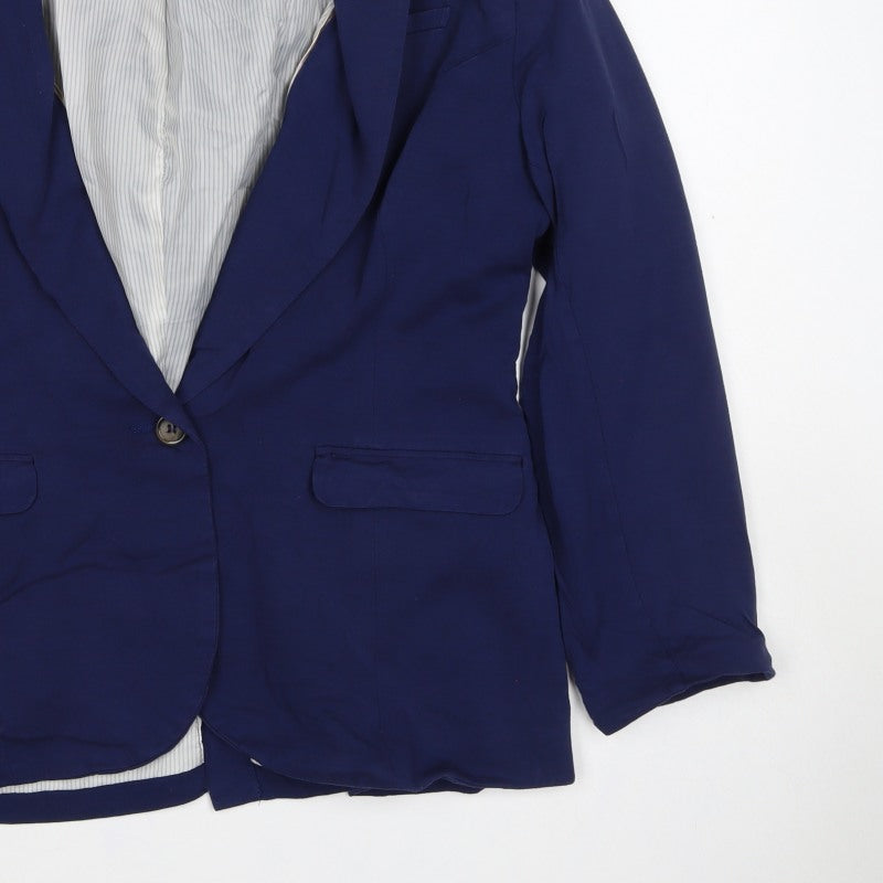 H&M Women’s Blue UK 18 Tailored One Button Lined Blazer Jacket
