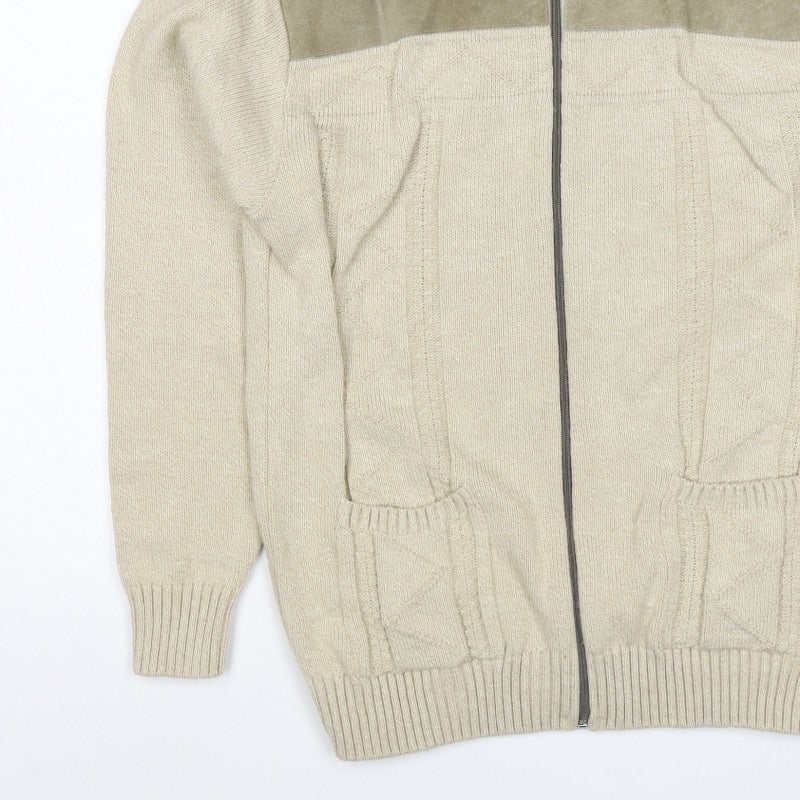 Tootal Men's Beige S Full Zip Collared Acrylic Knit Jumper