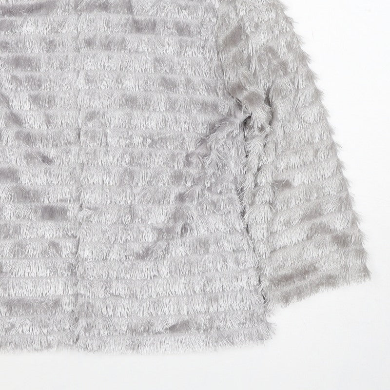 Next Women Grey Small Faux Fur Open Cardigan Long Sleeve