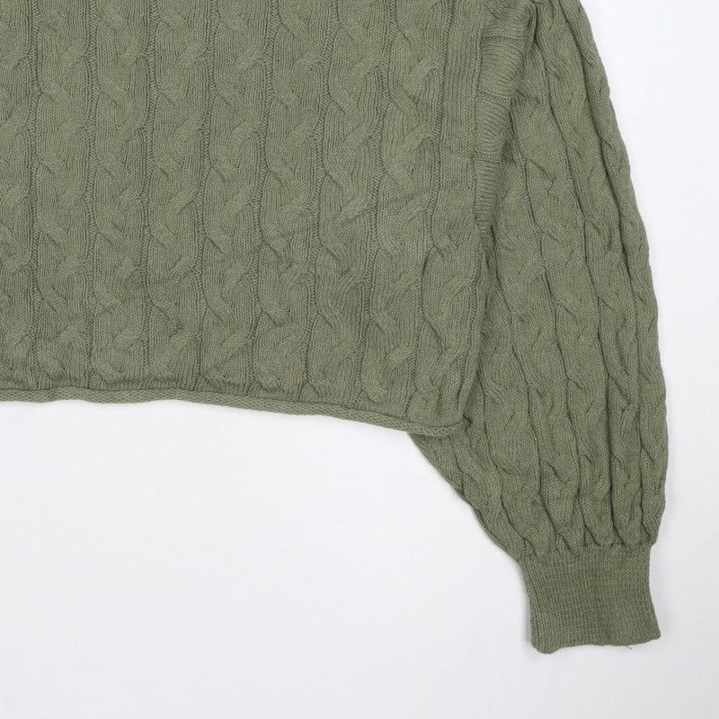 Zara Women Green S Cable Knit Crew Neck Long Sleeve Pullover Jumper