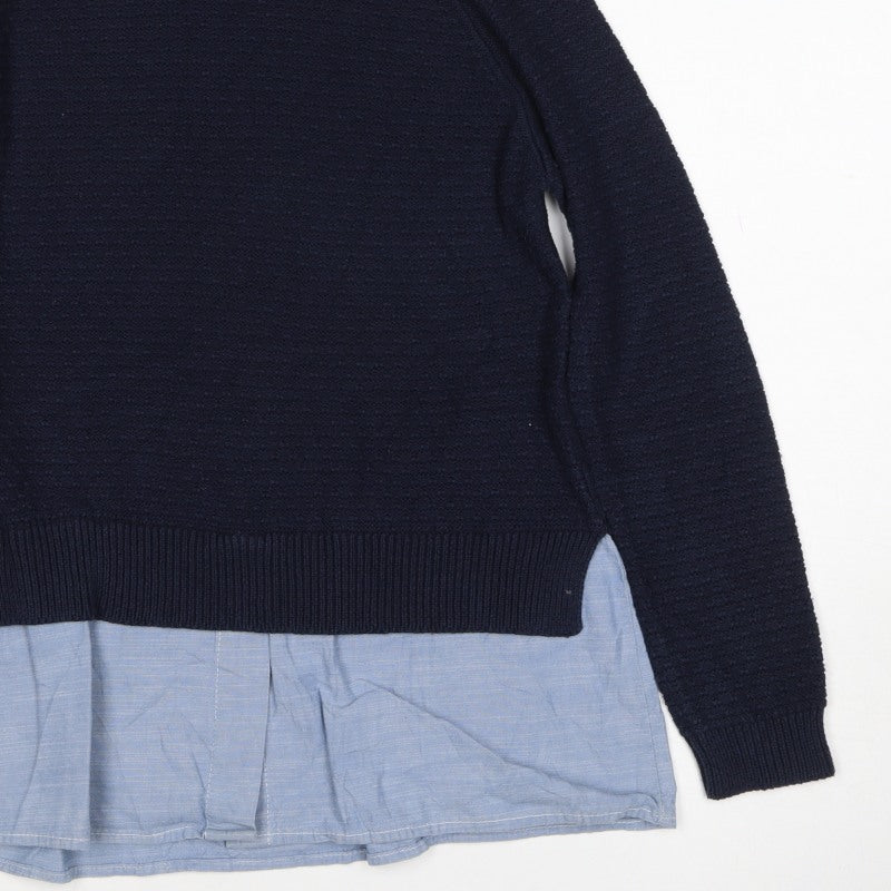 Dorothy Perkins Women Blue Size 12 Layered Shirt Crew Neck Jumper
