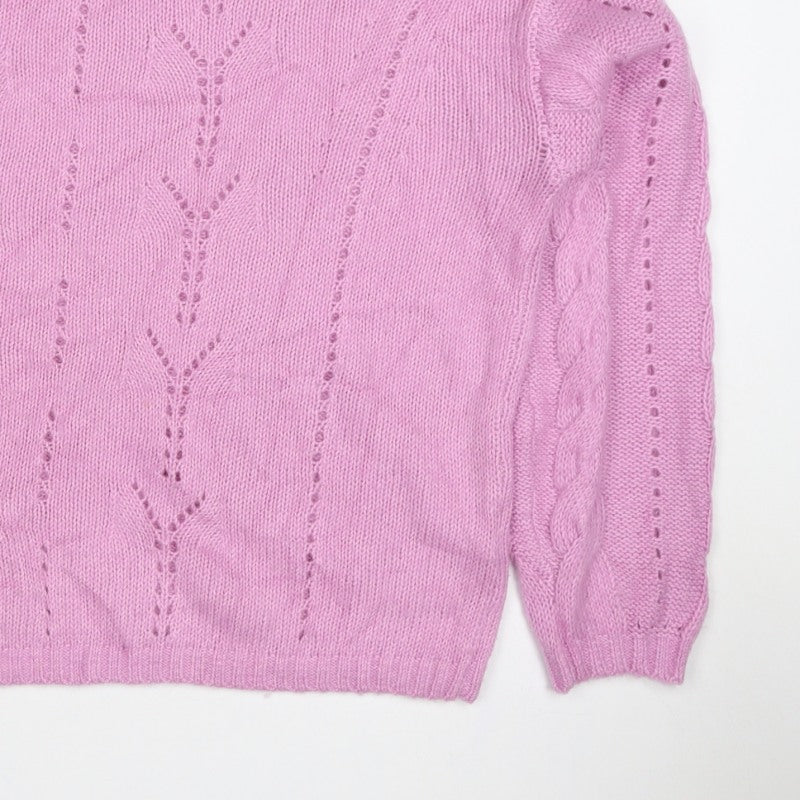 Per Una Women’s Pink M Cable Knit Pointelle Crew Neck Jumper