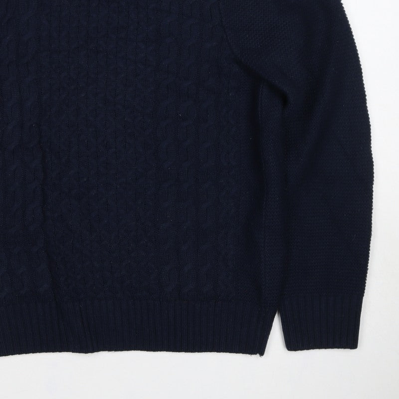 Marks and Spencer Men's Blue S Cable Knit Crew Neck Pullover Jumper