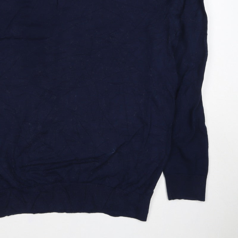 Next Men's Blue L Long Sleeve Cotton Knit Polo Shirt Collared