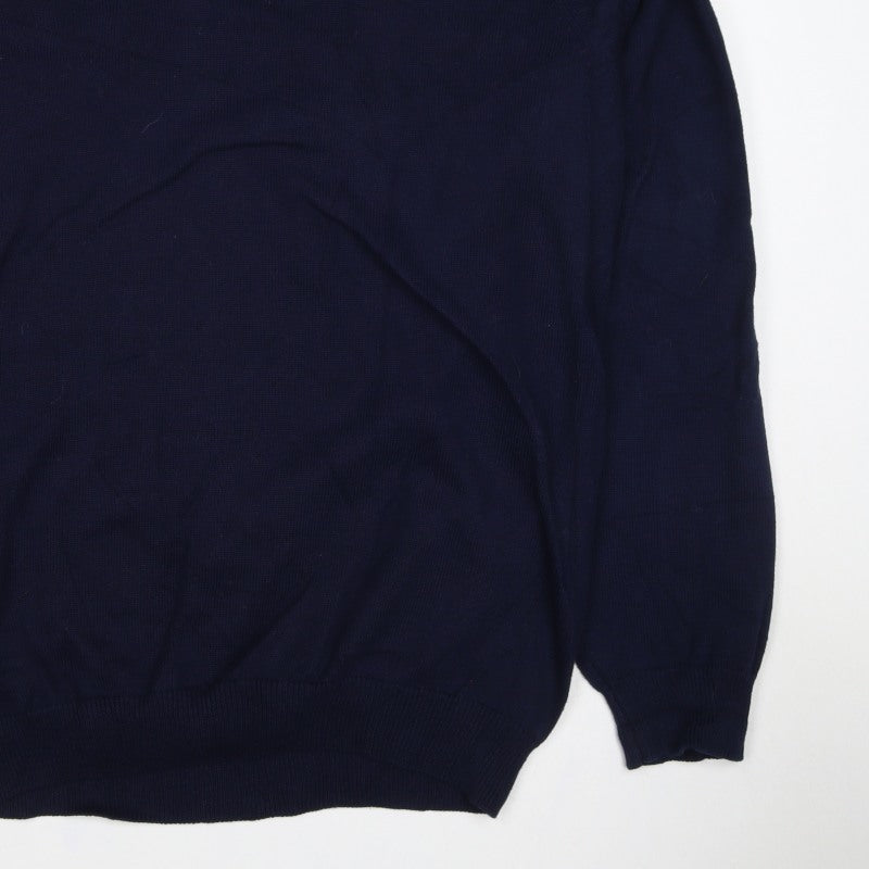 Marks and Spencer Men Blue XL Regular Fit Cotton V-Neck Pullover Jumper
