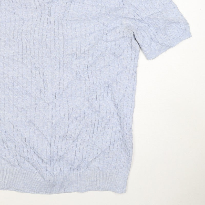 Reiss Men’s Blue XL Cable Knit Short Sleeve Polo Shirt