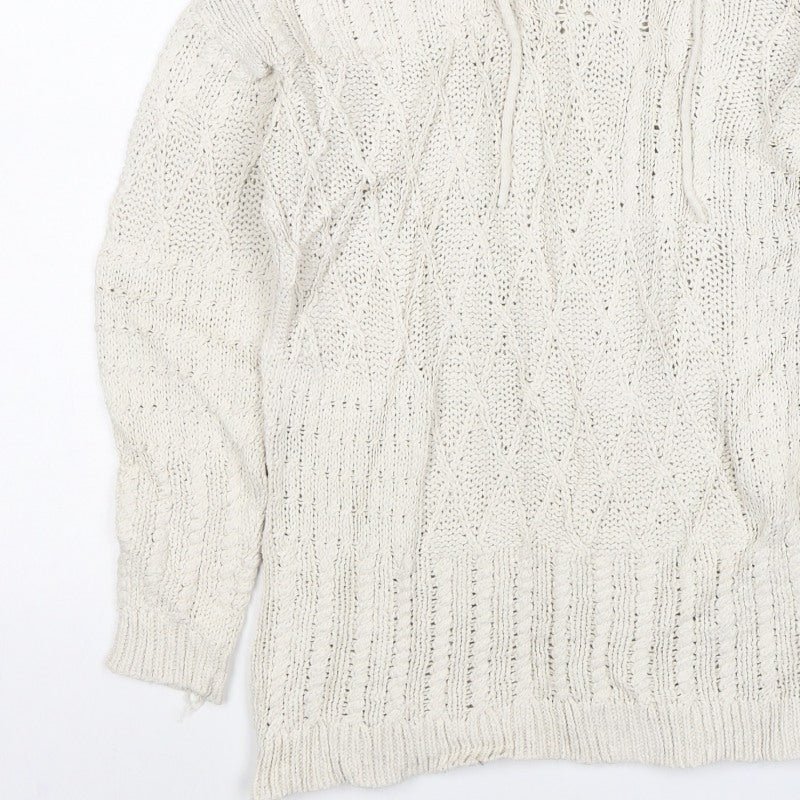 Fat Face Women Ivory UK 12 Hooded Cable Knit Cotton Jumper