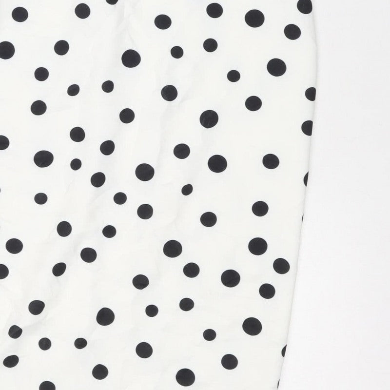 Lipsy Women White Black Polka Dot UK 8 Knee Length Bodycon Dress