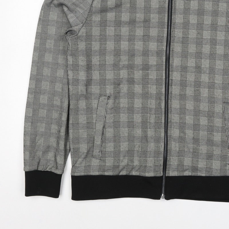 H&M Men’s Grey Check Bomber Jacket Size M Full Zip