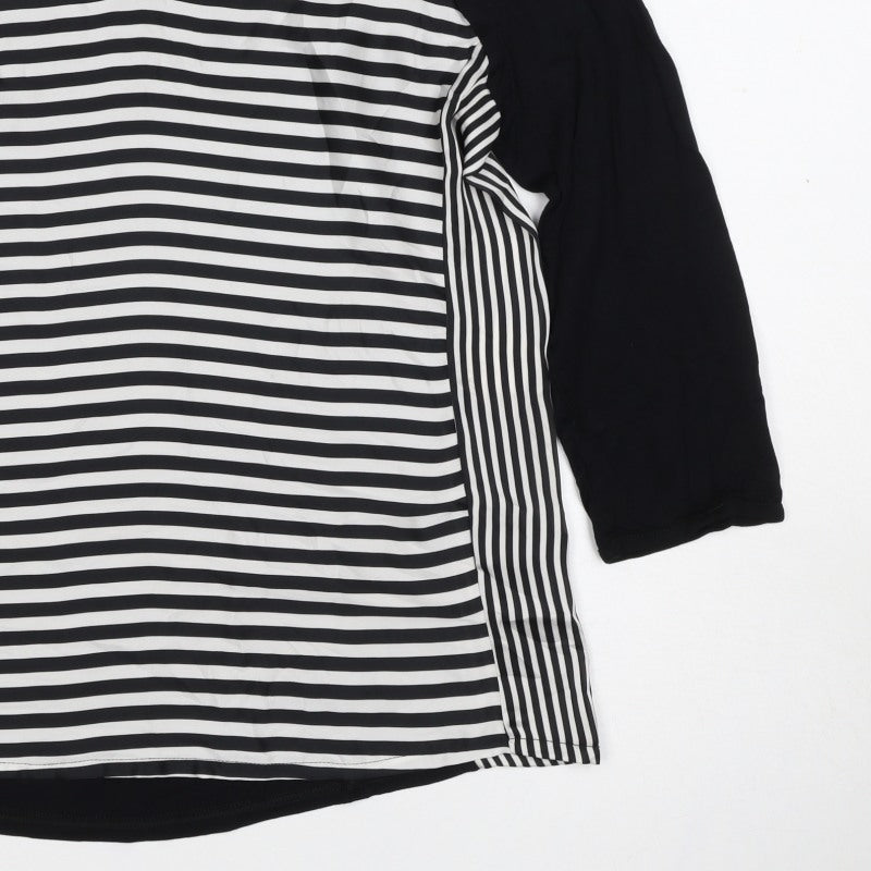 Next Women's Black White Striped Basic V-Neck Blouse UK 16