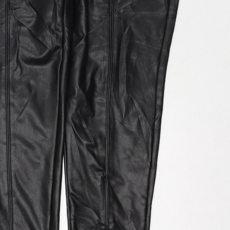M&S Collection Women's Black UK 12 Faux Leather Stretch Leggings