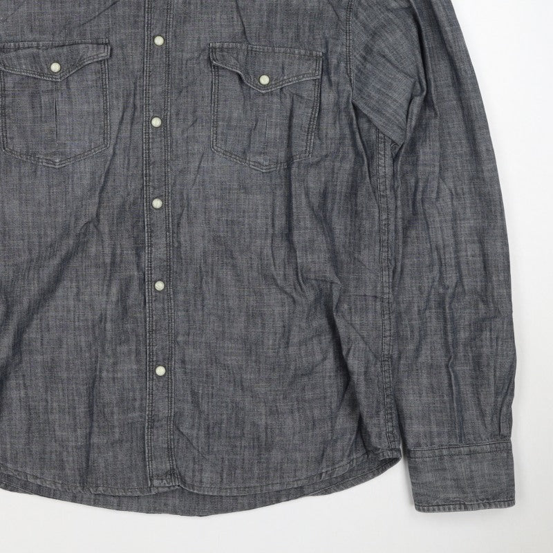 Jack & Jones Men's Grey XL Western Chambray Cotton Snap Shirt