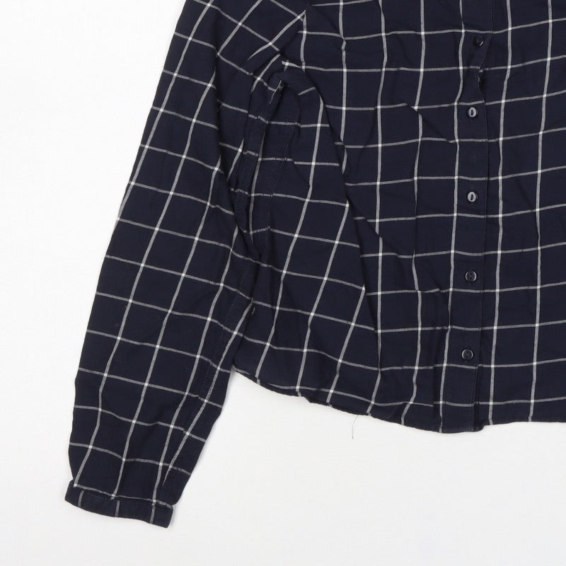 Marks and Spencer Women Blue UK 8 Petite Check Button-Up Shirt