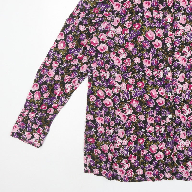 Cotton Traders Women Multicoloured UK 18 Floral Viscose Button-Up Shirt
