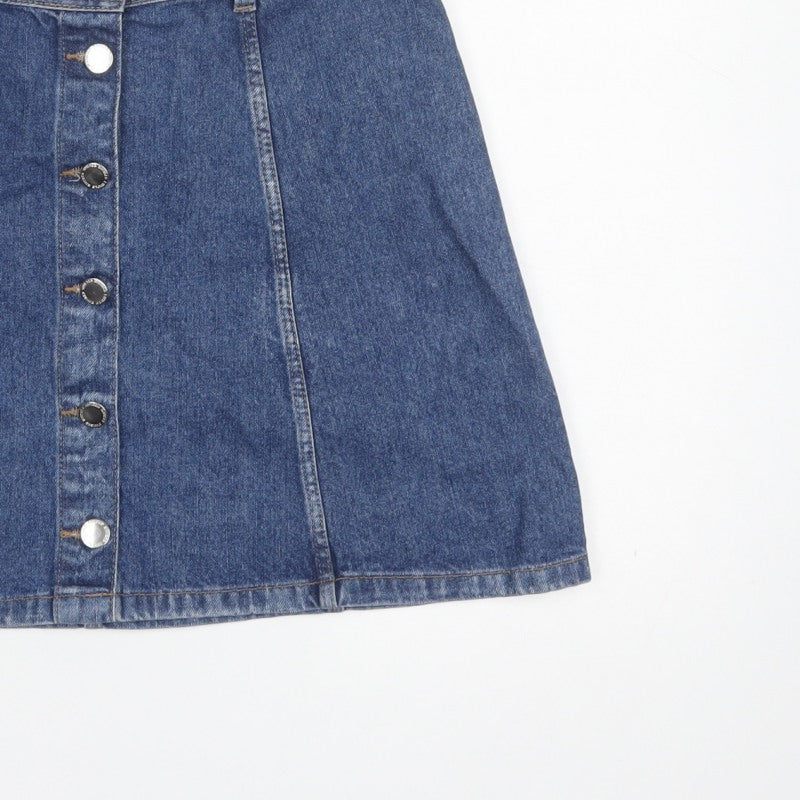 Divided H&M Women’s Blue UK 10 A-Line Denim Button Front Mini Skirt