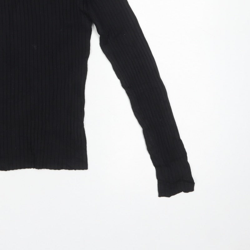 New Look Women Black UK 8 Rib Knit Crew Neck Slim Pullover Jumper