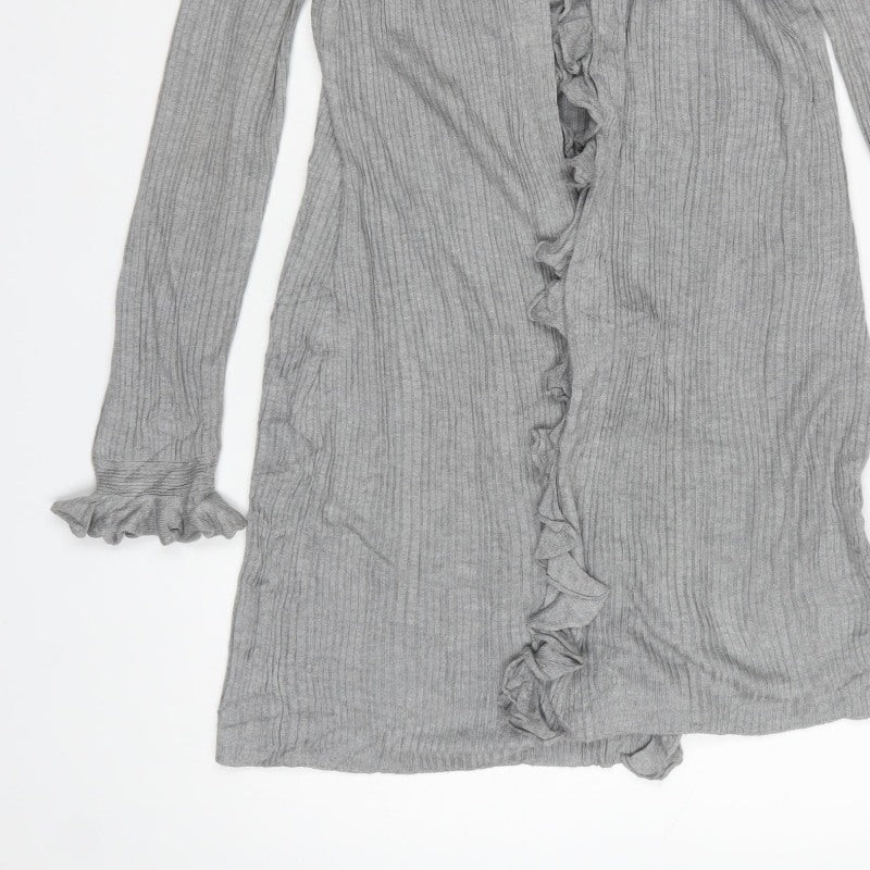 Per Una Women Grey Size 14 Ruffle Open Longline Knit Cardigan