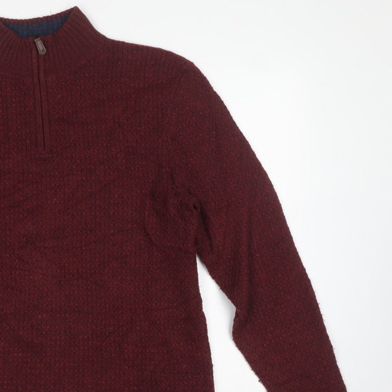 White Stuff Men's Red M Lambswool 1/4 Zip High Neck Jumper