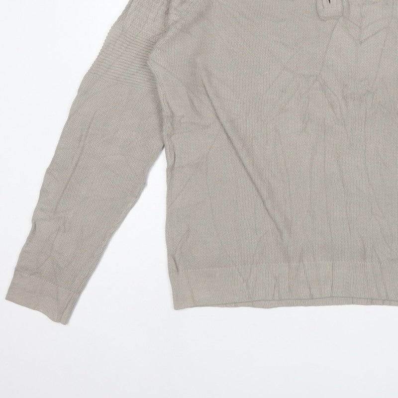 Next Men’s Beige M 1/4 Zip High Neck Cotton Knit Jumper
