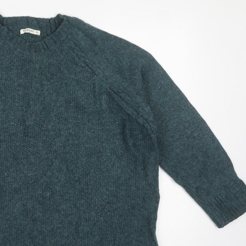 WoolOvers Women’s Green XL Lambswool Cable Knit Crew Neck Jumper