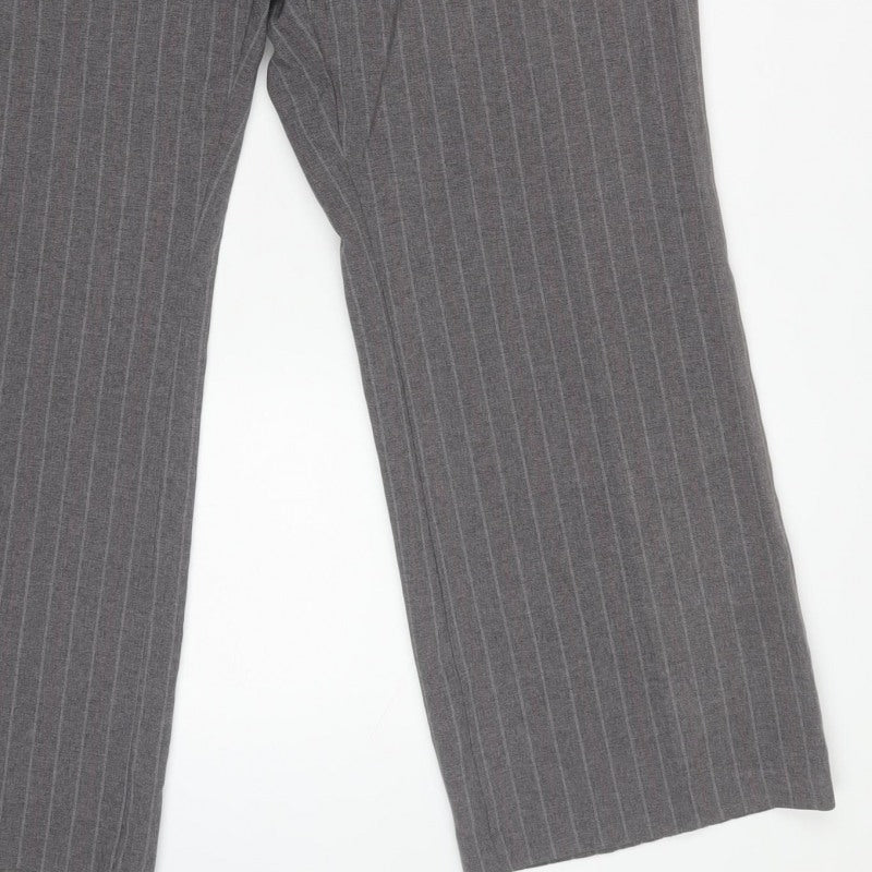 Marks & Spencer Women Grey Stripe UK 18 Short Straight Leg Trousers