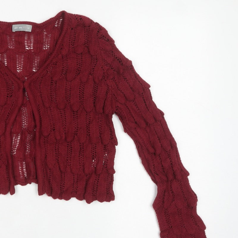 Per Una Women’s Red Size 12 Cable Knit V-Neck Open Cardigan