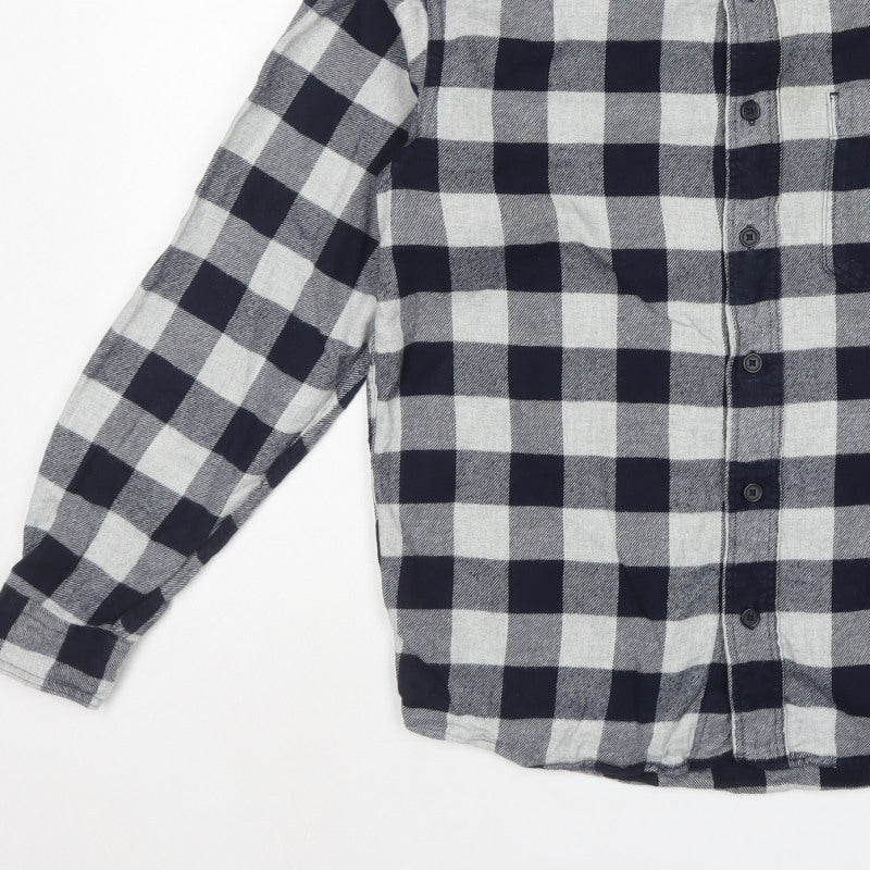 Uniqlo Men’s Blue Grey Check Cotton Flannel Button-Up Shirt XS