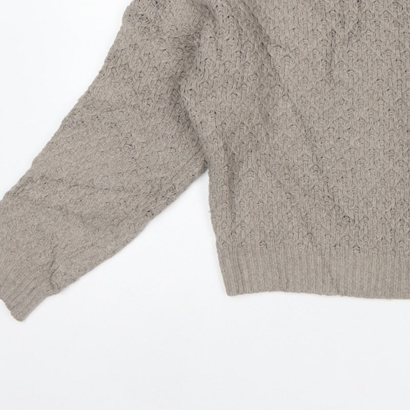 Hollister Women Beige M Textured Knit Crew Neck Pullover Jumper