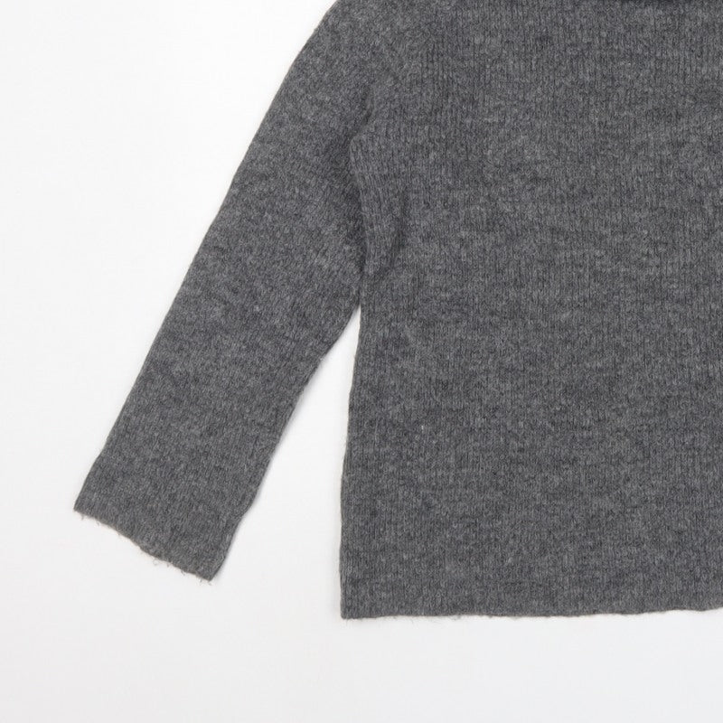 H&M Women Grey UK 12 Roll Neck Knit Pullover Jumper Long Sleeve