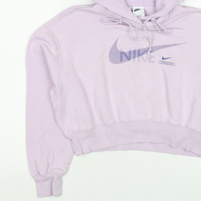 Nike Women Pink S Pullover Hoodie Logo Graphic Cropped Fleece