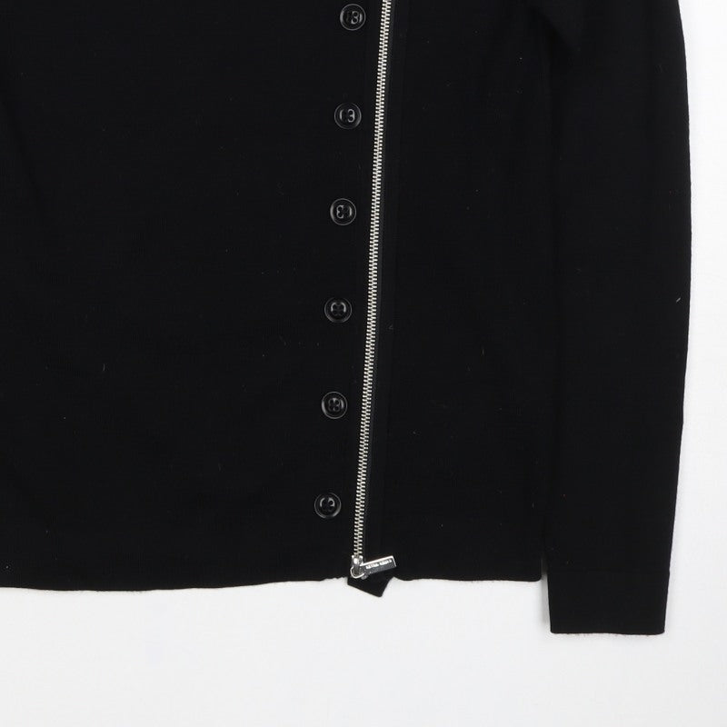 Karen Millen Women's Black UK 10 Wool Biker Knit Jacket Zip Buttons