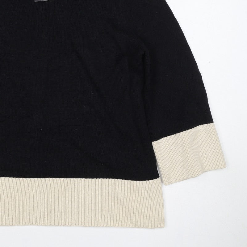 Next Women’s Black & Ivory Wool Blend V-Neck Pullover Jumper UK 16