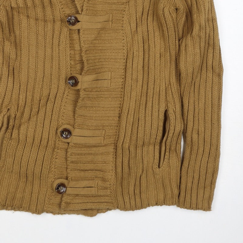 River Island Women Brown S Chunky Knit Shawl Collar Button Cardigan