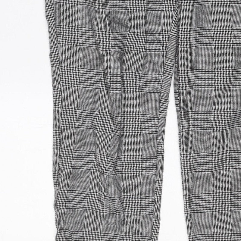 Stradivarius Women Grey Check Tapered Elastic Waist Trousers Size S