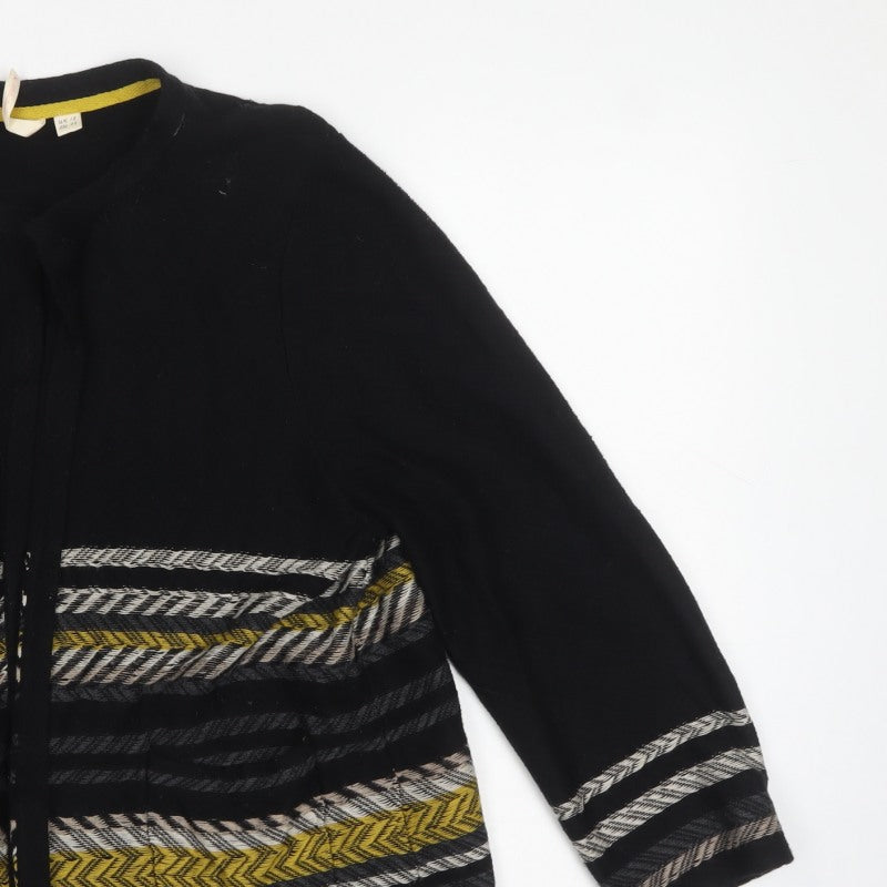 White Stuff Women’s Black Striped Cotton Open Cardigan UK 18