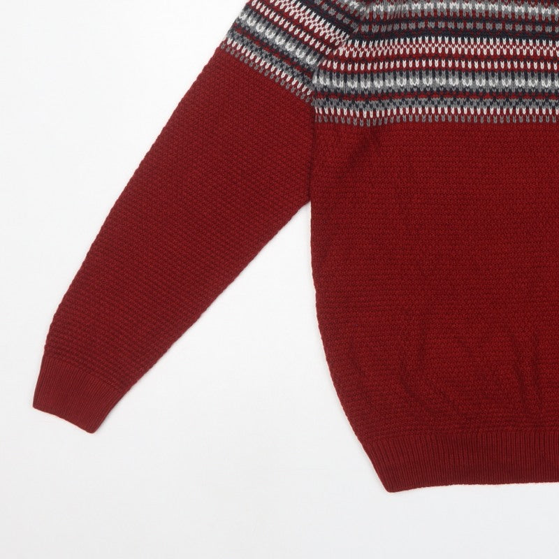 James Pringle Men’s M Red Fair Isle Crew Neck Acrylic Pullover Jumper