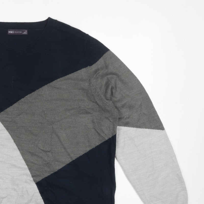 Marks and Spencer Women Grey Size 20 Geometric Knit Round Neck Jumper
