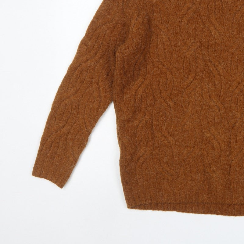 Marks and Spencer Women Brown M Cable Knit Roll Neck Jumper