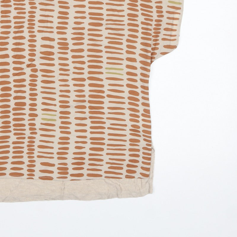 Next Women Beige Brown Geometric Short Sleeve Lightweight Top Size S