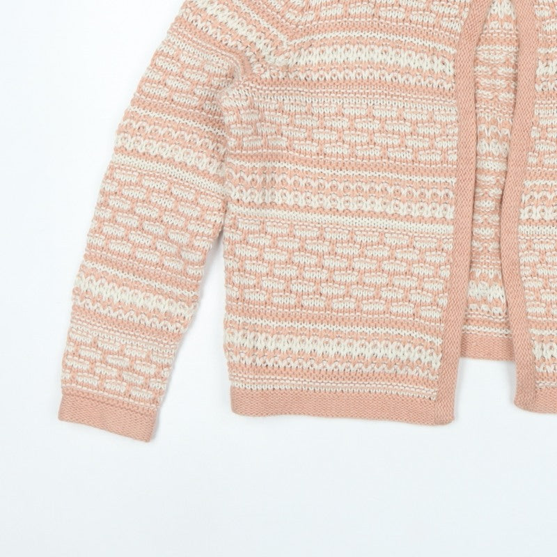 Marks & Spencer Women Pink UK 14 Open Knit Striped Cardigan
