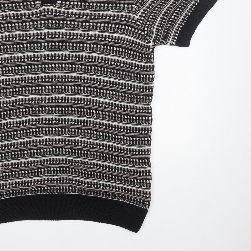 Marks & Spencer Men Black M Striped Collared Cotton Blend Knit Jumper