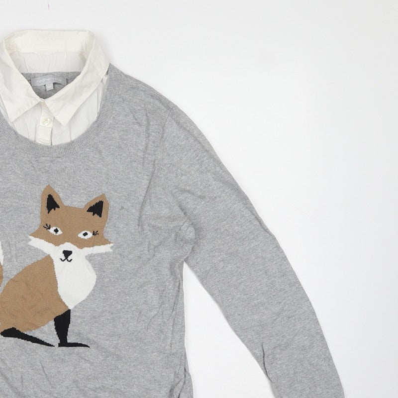 Red Herring Women Grey Fox Collared Knit Jumper Size 16