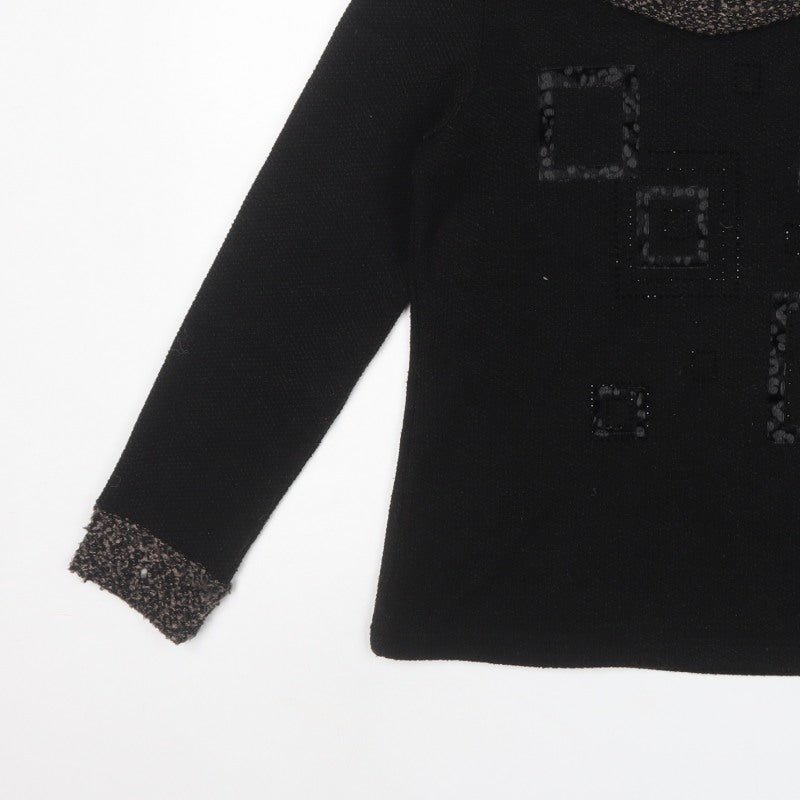 Armand Thiery Women’s Black Size 12 Cowl Neck Geometric Jumper