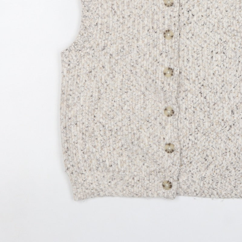 Marks & Spencer Women Ivory S Chunky Knit Button V-Neck Vest Cardigan