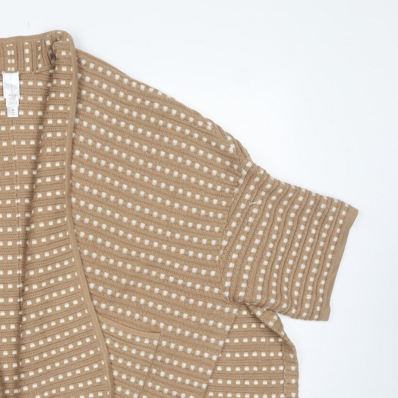 Marla Wynne Women Beige S Open Knit Short Sleeve Cardigan